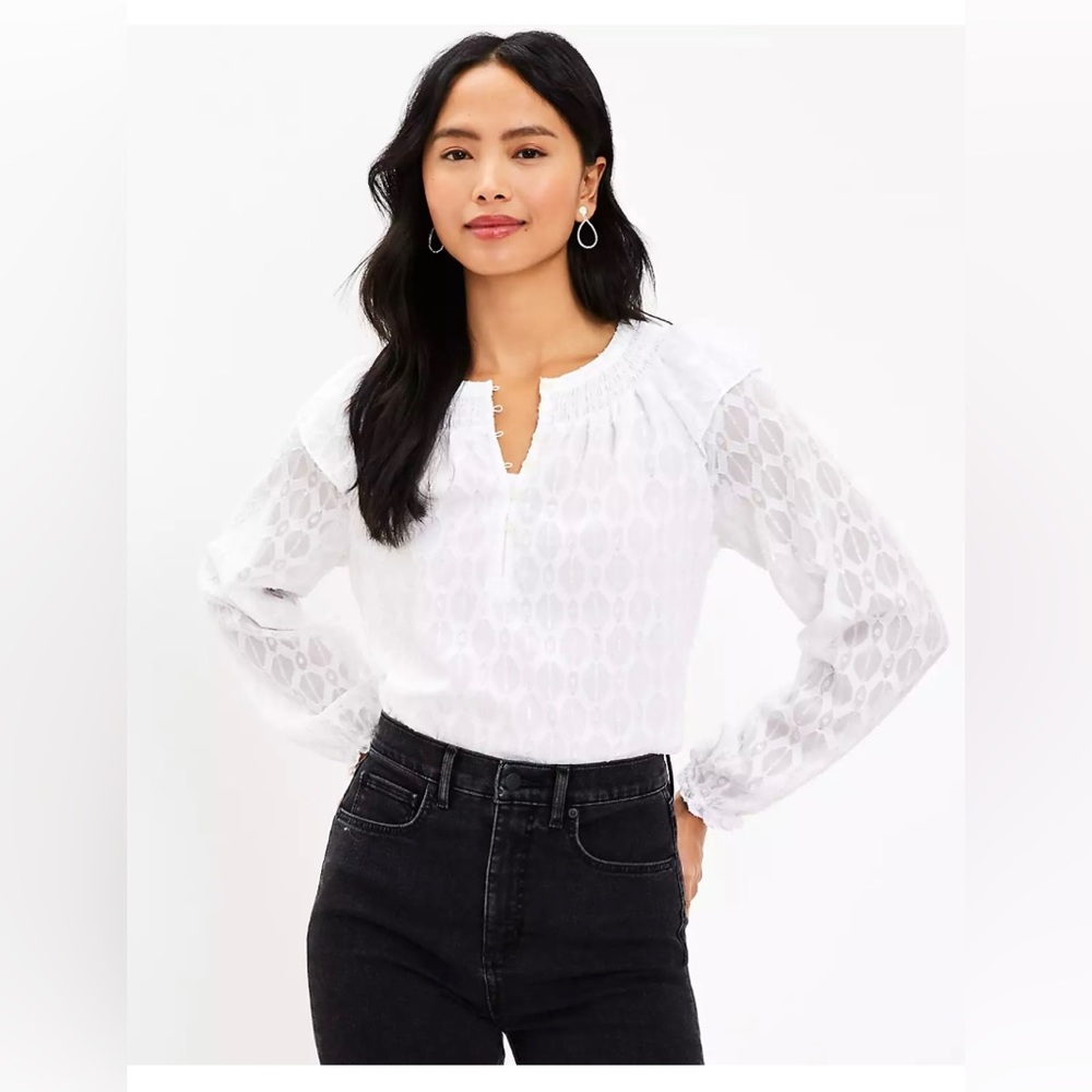 Loft Top Blouse, White Shimmer, Size Medium, NWT